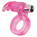Rechargeable pink translucent vibrator with ring handle and flexible finger tip