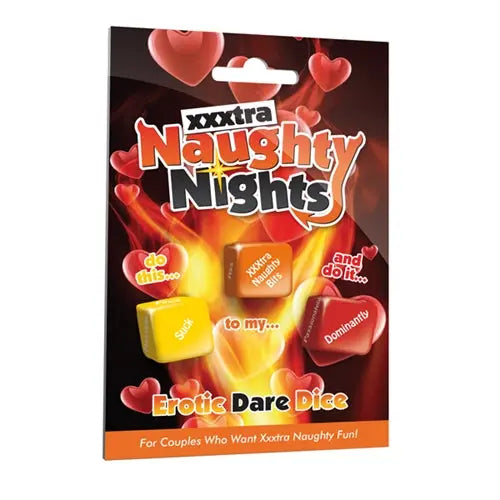 Erotic dare dice gift pack with colorful dice and heart-themed design