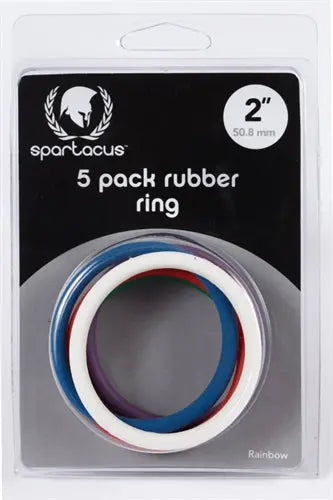 5-pack rubber cock rings, 2 in, rainbow colors
