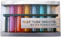 Test tube shooters set with rack, metallic colored tubes (set of 6)