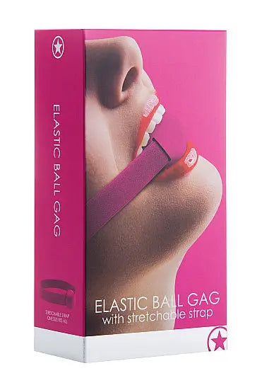 Pink elastic ball gag with stretchable strap and ball
