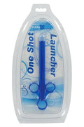 Blue handheld launcher tool in blister packaging