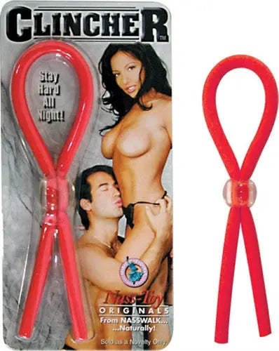 Red silicone cockring with ring-shaped loops