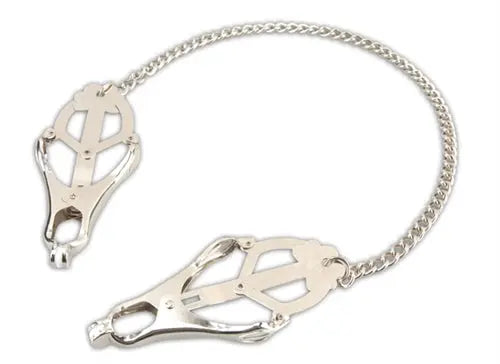 Clover-shaped nipple clamps with chain, silver-tone metal