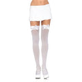 White opaque satin thigh-high stockings with bow details at the top