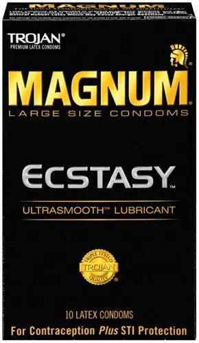 Latex condom 10-pack box with Magnum Ecstasy Ultrasmooth lubricant branding