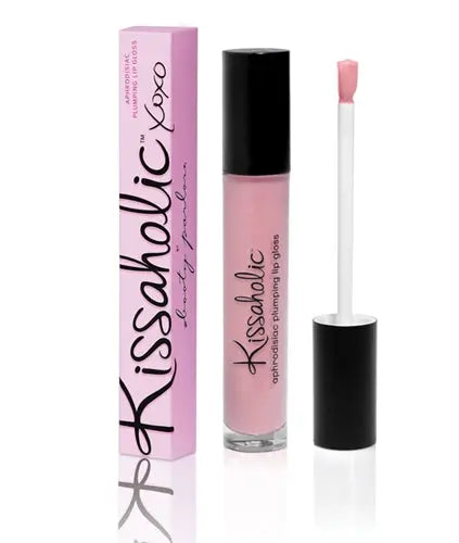 Kissaholic plumping lip gloss tube with applicator, pink gloss