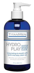 Titanmen Hydro Play water-based glide lubricant bottle with pump, blue and white