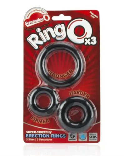 Screaming O Ringo x3 black stretch rings set in blister pack