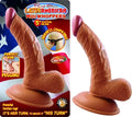 Curved brown dildo with balls and suction base