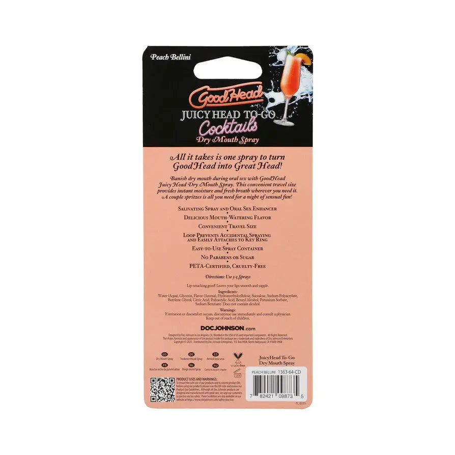 Goodhead Juicy Head Cocktails Dry Mouth Spray to-Go - Peach Bellini – body-safe materials | Fu'Cha Exotics
