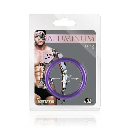 Purple aluminum ring on retail card, ring with metallic clips