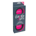 Silicone hand cuffs in box, black with pink accents, medium size