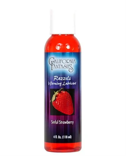 Warming lubricant bottle, Sinful Strawberry, 4 fl oz, red strawberry label