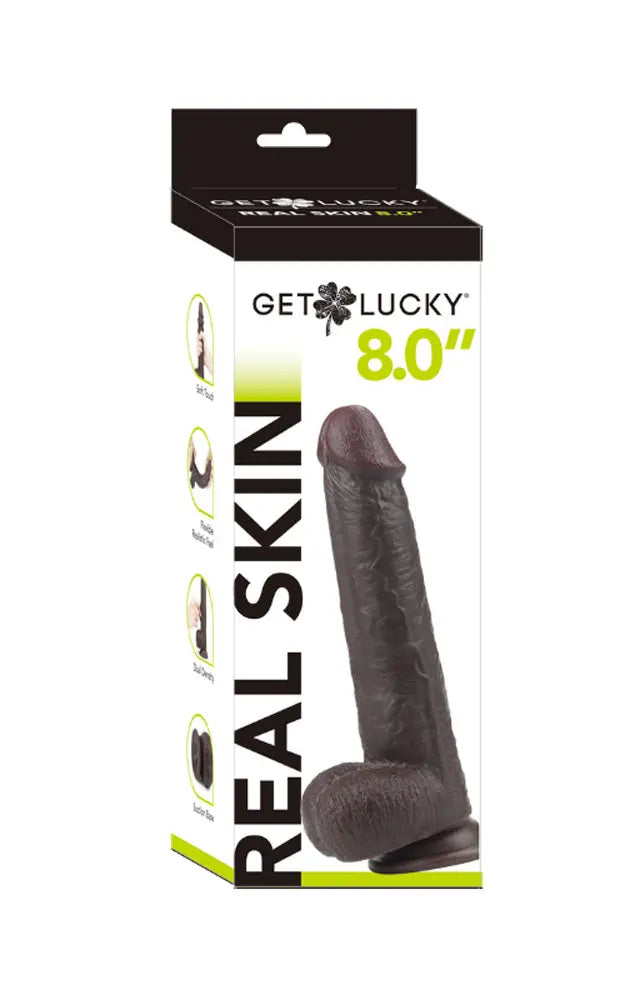 Real Skin 8" Dual Layer Dildo - Dark Brown – body-safe TPE | Fu'Cha Exotics