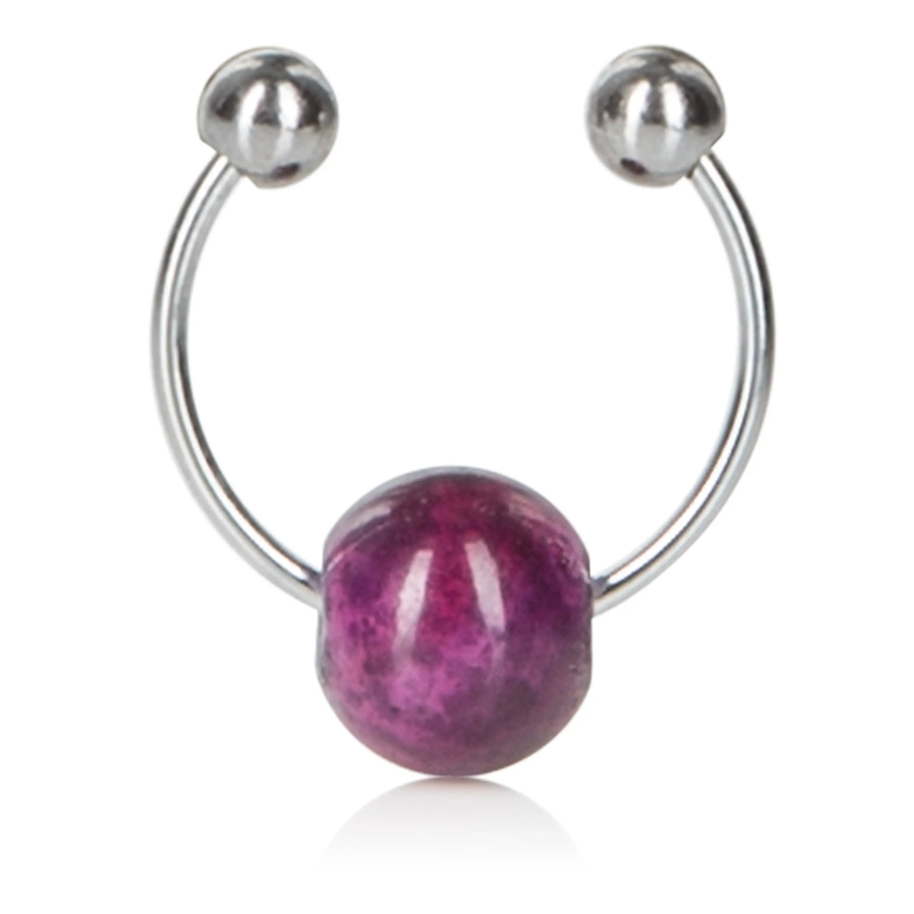 Purple chain nipple clamp with purple orb centerpiece and two metal ball ends