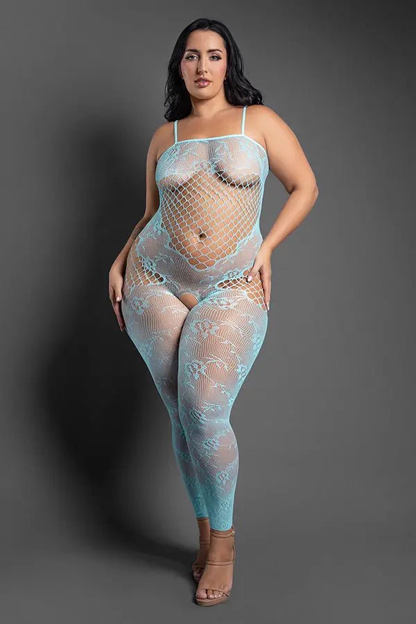 Dream of Me Footless Open Crotch Bodystocking - Queen - Light Blue – body-safe materials | Fu'Cha Exotics