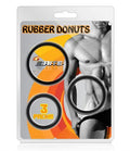 Rubber donuts 3-pack with circular rubber rings in blister card