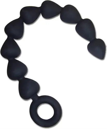 Black silicone anal beads with tapered segments and circular base loop