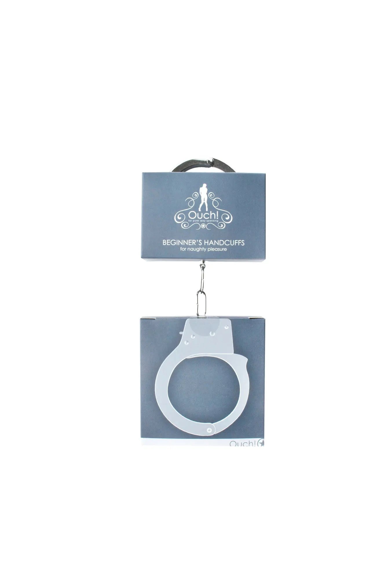Metal handcuffs with hanging display tag