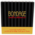 Bondage Seductions striped gift box with gold band and red text