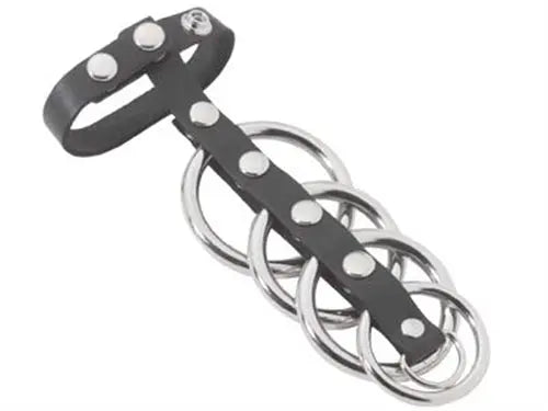 Black rubber strap with five metal rings and stud accents