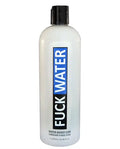 Water-based lubricant bottle with black cap and blue vertical label