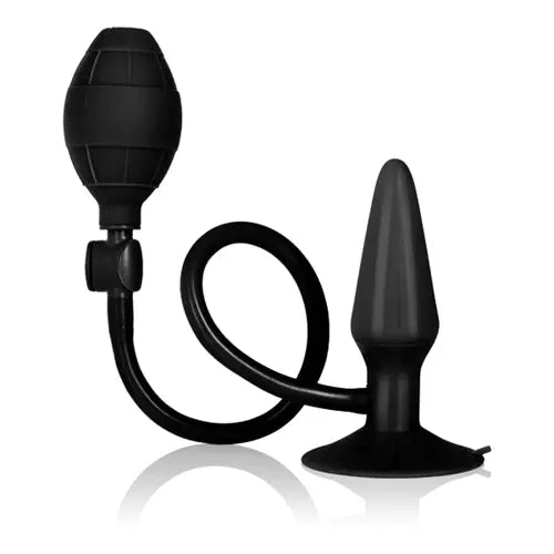 Black anal pumper set with bulb pump, flexible tube, and tapered plug