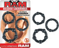 Black beaded cockring set with rounded rings and raised bead texture