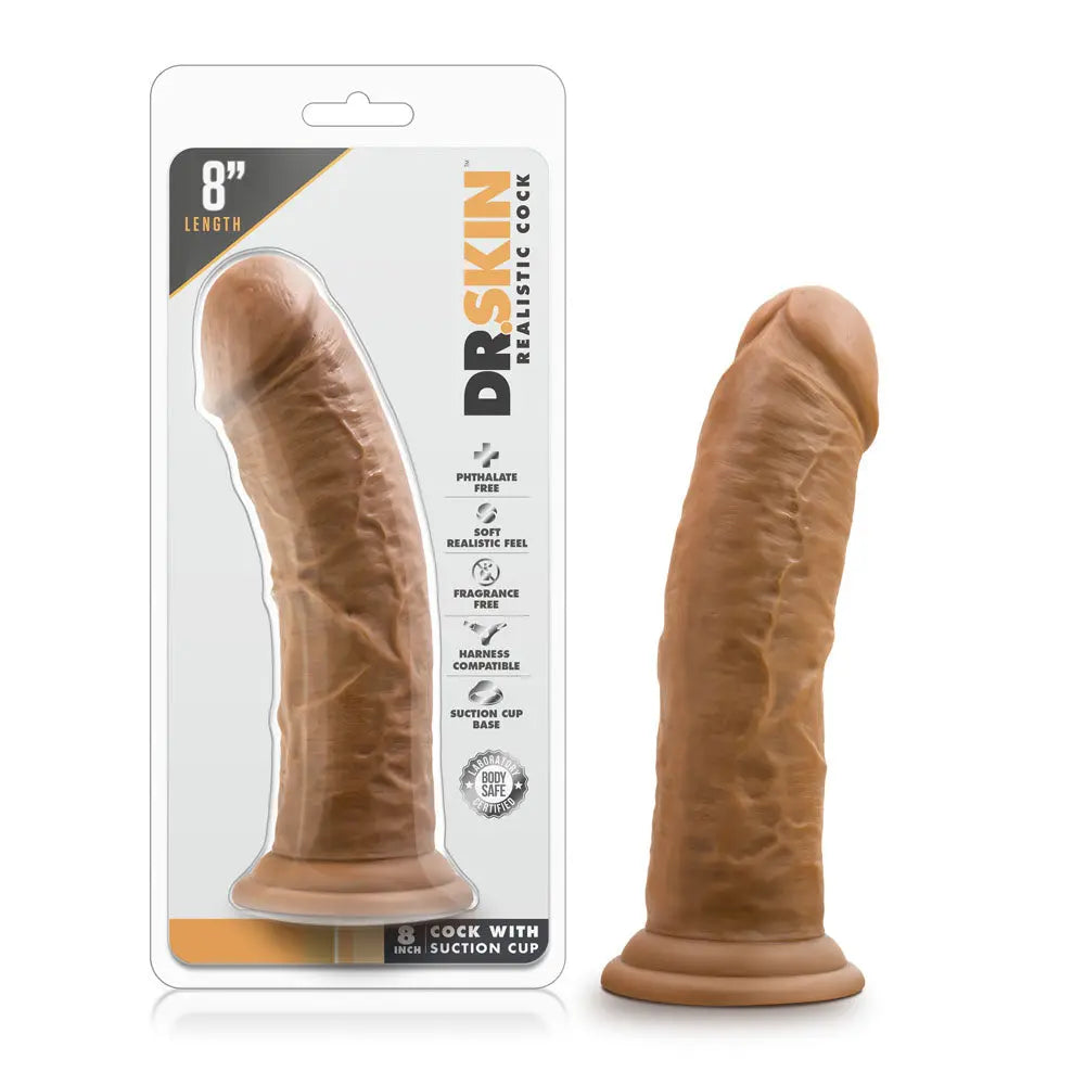 Dr. Skin - 8 Inch Cock With Suction Cup - Mocha – body-safe materials suction stimulation | Fu'Cha Exotics