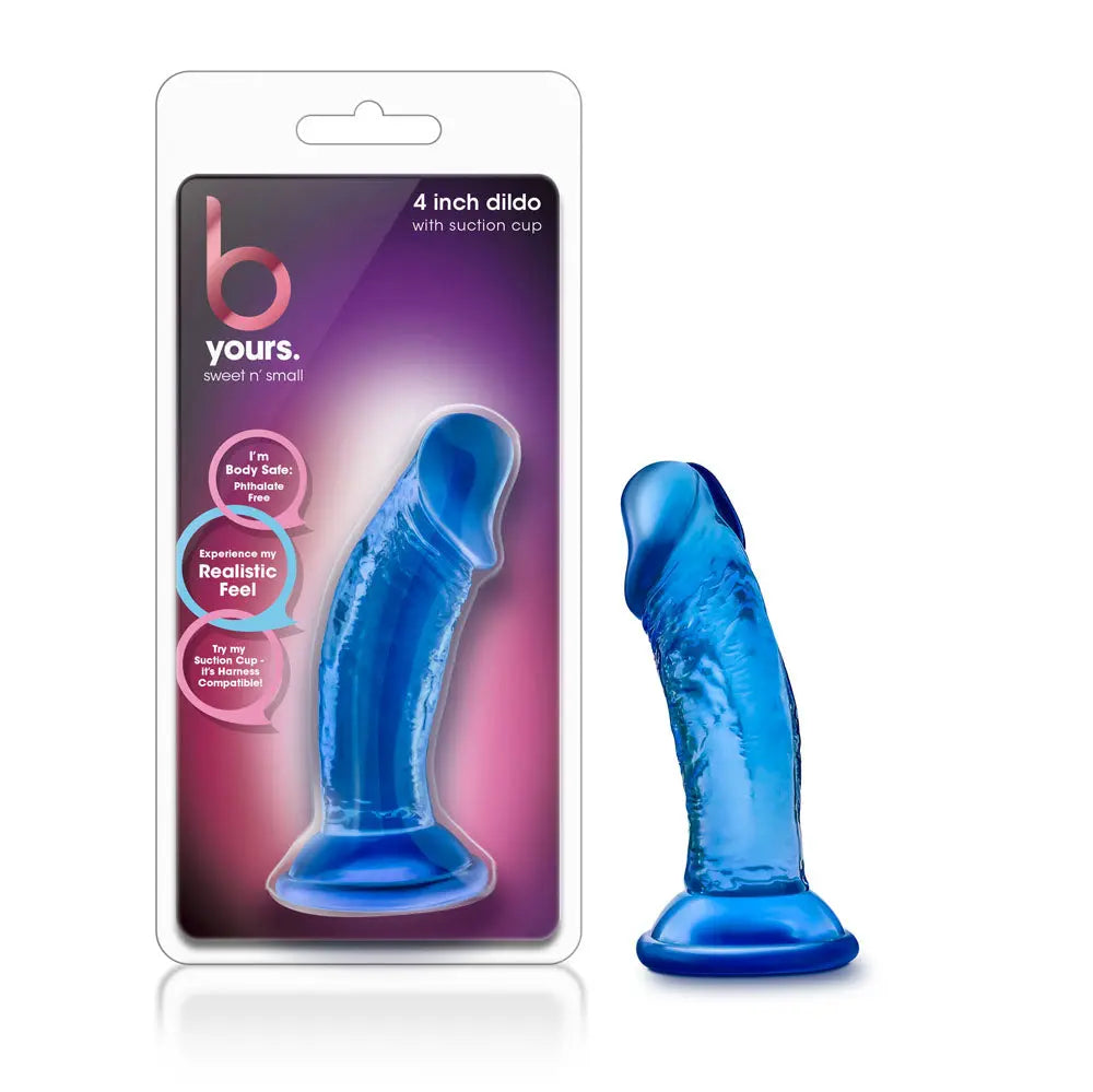 B Yours - Sweet n' Small 4 Inch Dildo With Suction Cup - Blue – body-safe materials suction stimulation | Fu'Cha Exotics