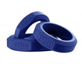 Silicone cock ring set with 3 blue rings, embossed branding details