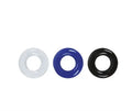 Set of three plastic stamina rings in white, blue, and black