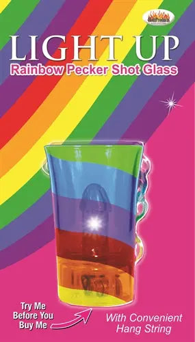 Light-up rainbow shot glass with hanging string