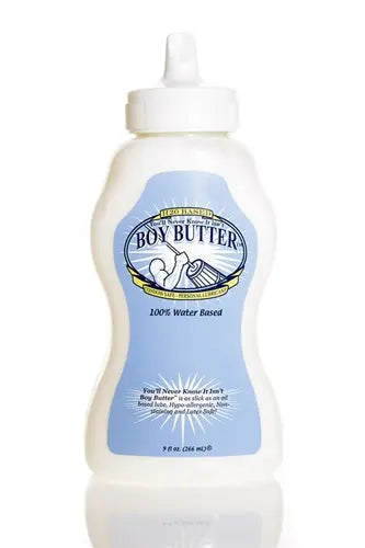 White squeeze body butter bottle with blue label, 9 oz