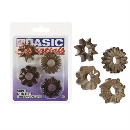4-pack smoky decorative hair enhancers: star and flower metal-toned rings