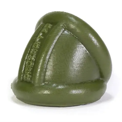 Army green rubber pusher ball stretcher, domed end with ridged seam
