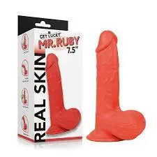 Real Skin Mr. Ruby 7.5" Dual Layer Dildo – body-safe materials | Fu'Cha Exotics