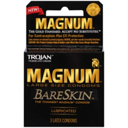 Trojan Magnum Bareskin condom 3-pack with lubricated branding on box