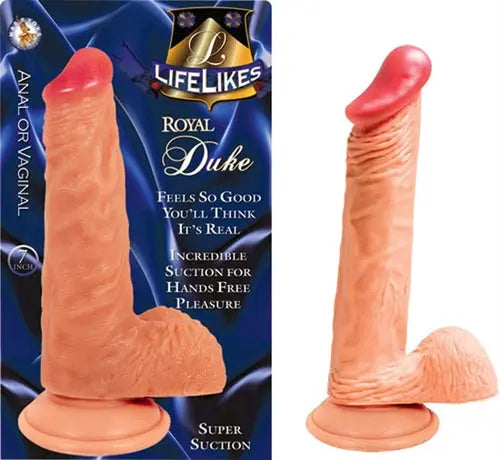 Realistic flesh-toned 7-inch dildo with red tip and suction base