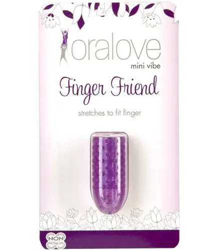 Purple finger friend novelty vibrating device in clear capsule on retail card