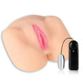 Realistic adult sex toy with pink opening and vibrating handle, black control
