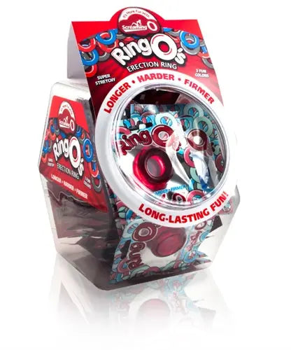 Ringo's fishbowl toy set box with circular window and colorful ring pieces, red center