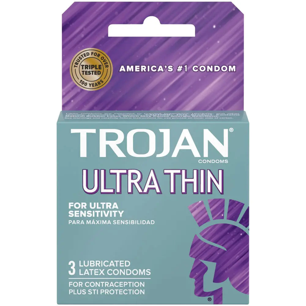 Trojan ultra-thin lubricated latex condoms, 3-pack box