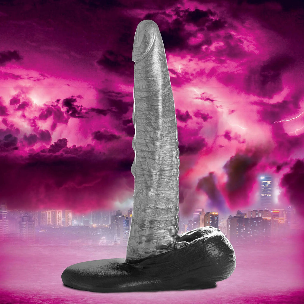 The Gargoyle Rock Hard Silicone Dildo - Silver – body-safe silicone suction stimulation | Fu'Cha Exotics