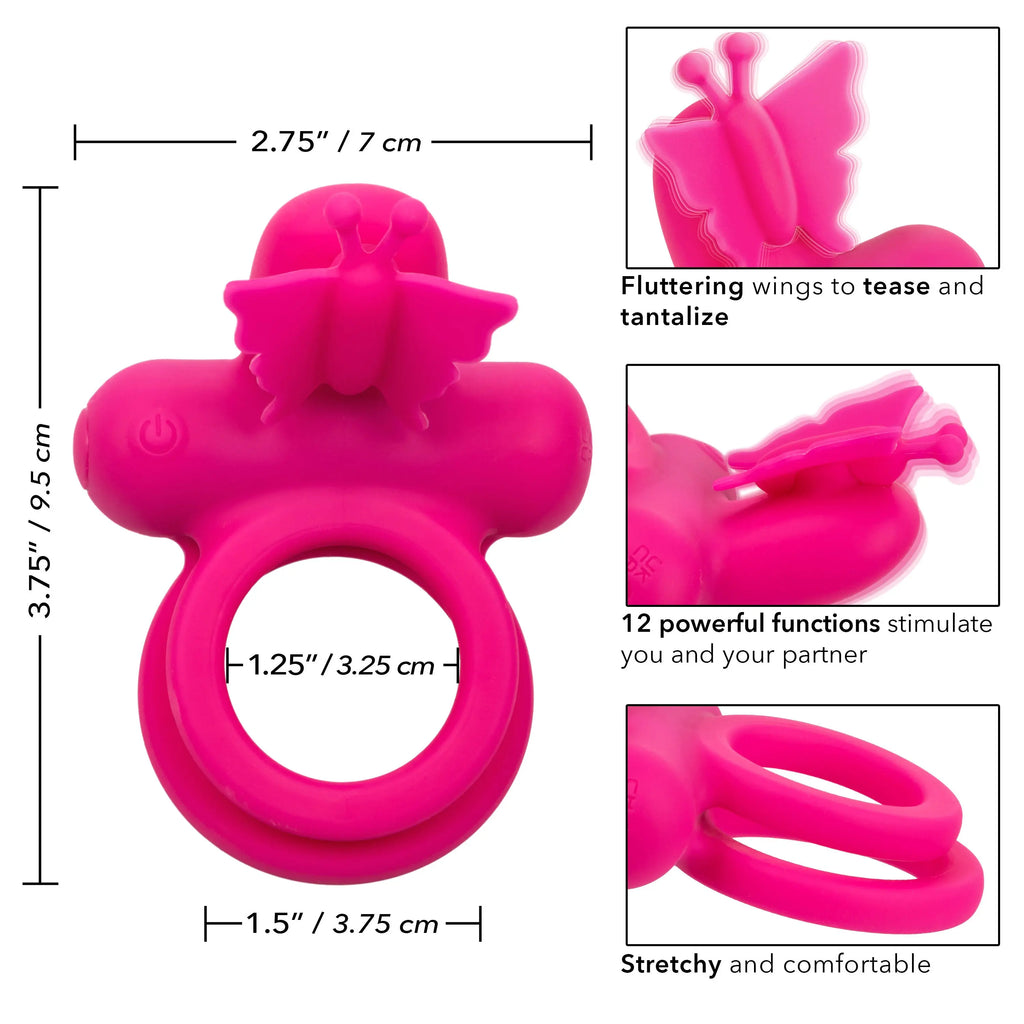 Silicone Rechargeable Dual Butterfly Ring - Pink – body-safe silicone 12 vibration modes | Fu'Cha Exotics