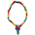 Colorful candy necklace with rainbow beads and bird-shaped pendant