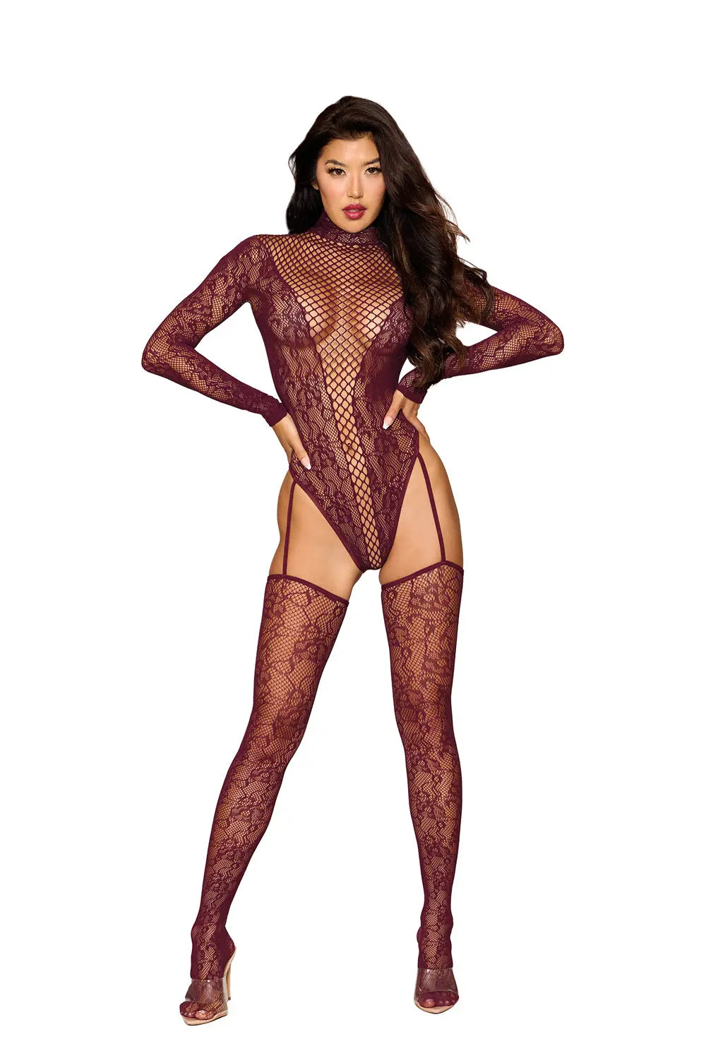 Teddy Bodystocking Dmnd - One Size - Cherry Lacquer – nylon | Fu'Cha Exotics