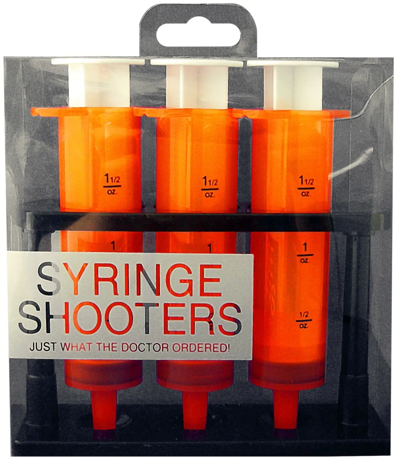 Syringe shooters set with orange graduated syringes in retail package