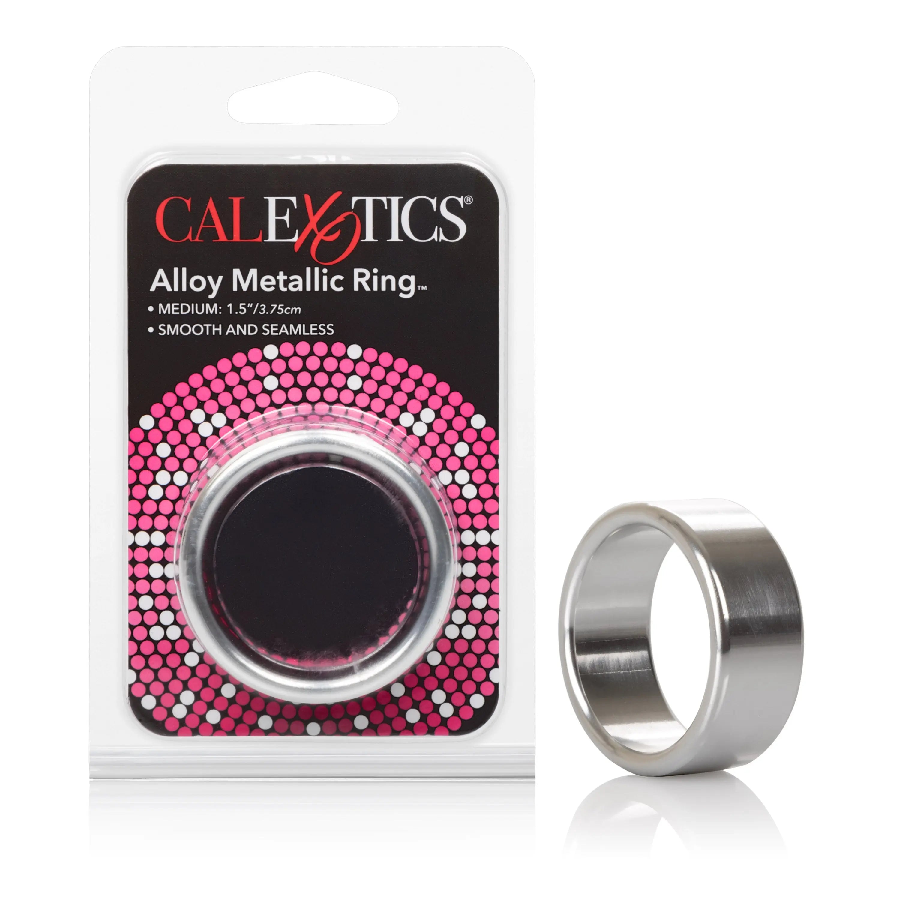 Alloy metallic ring in silver tone, smooth band with medium width